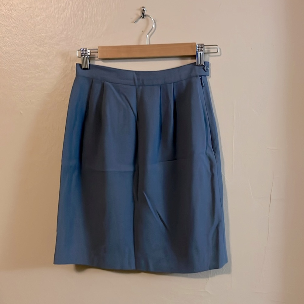 Preview Collection Petites Pleated Office Pencil Mini Blue Gray Skirt 2P